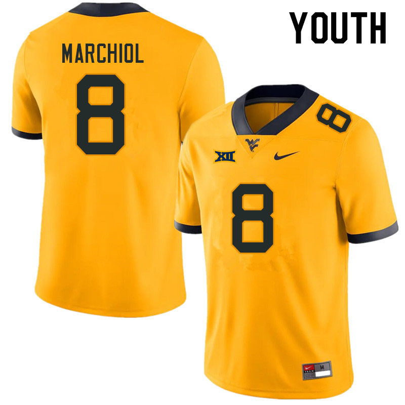 Youth #8 Nicco Marchiol West Virginia Mountaineers College Football Jerseys Sale-Gold - Click Image to Close